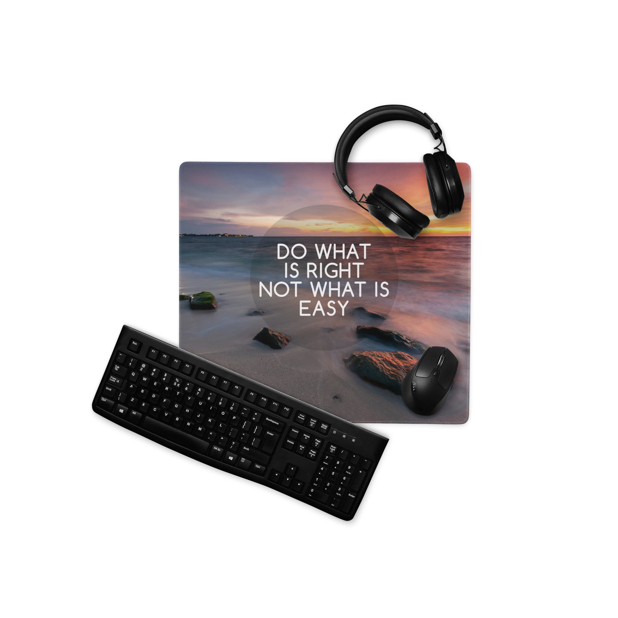 Motivational Beach Sunset Mouse Pad In Purple Orange, Large Desk Mat For Gaming Setup, Modern Minimalist Print