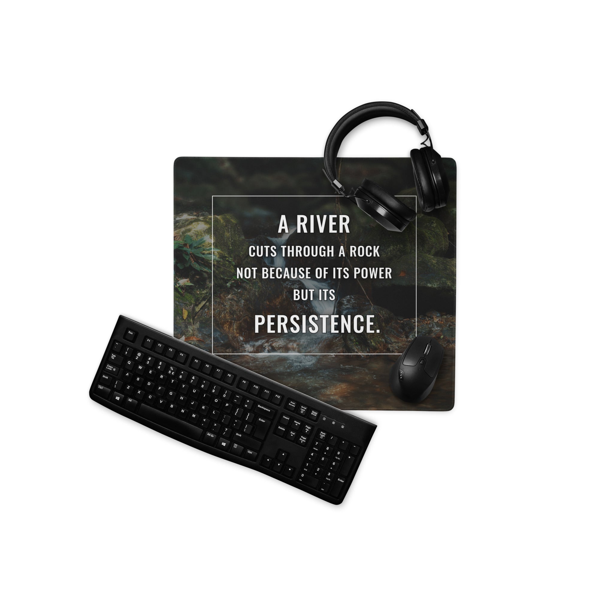 River Landscape Motivational Mouse Pad in Forest Greens for Desk Office with Modern Typography
