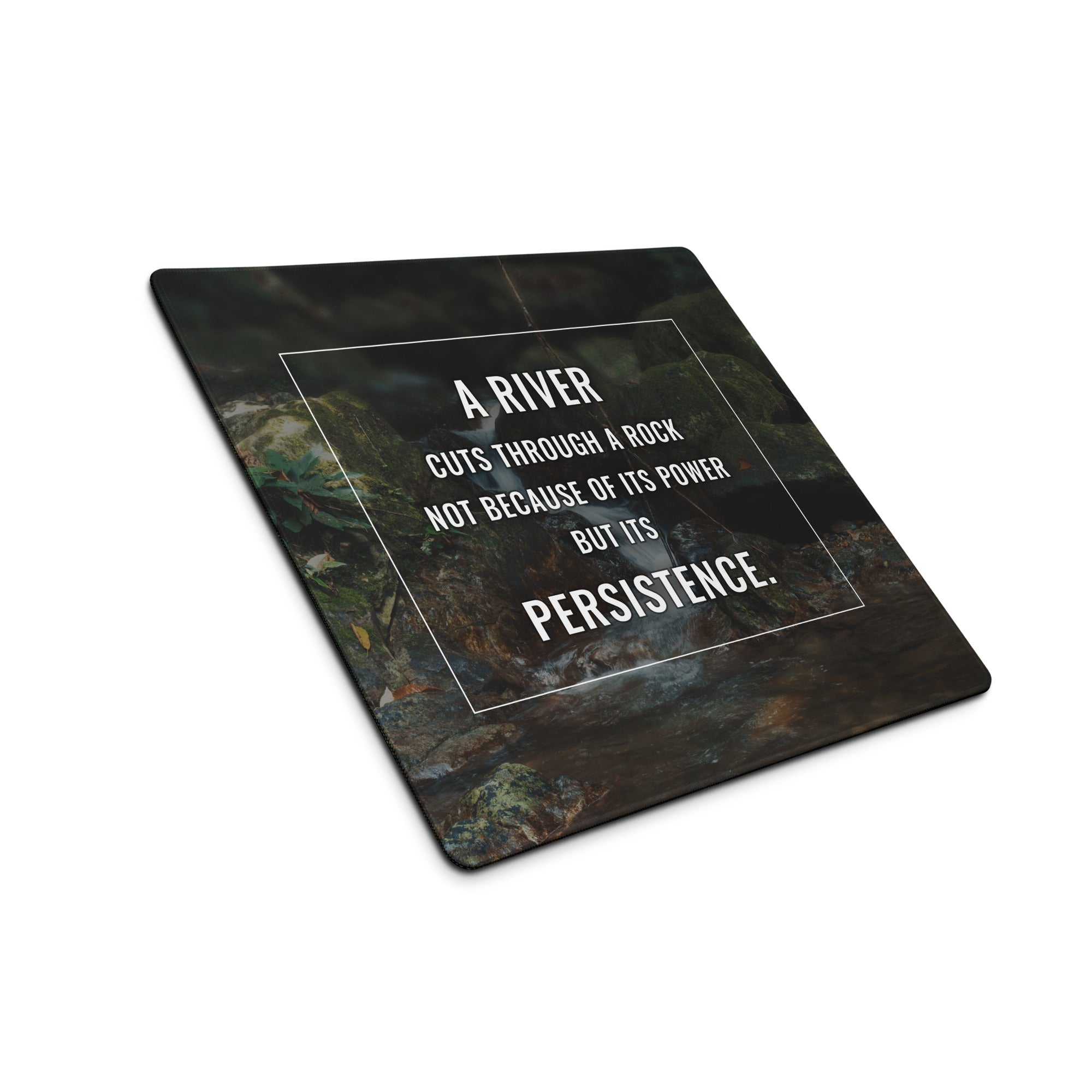 River Landscape Motivational Mouse Pad in Forest Greens for Desk Office with Modern Typography