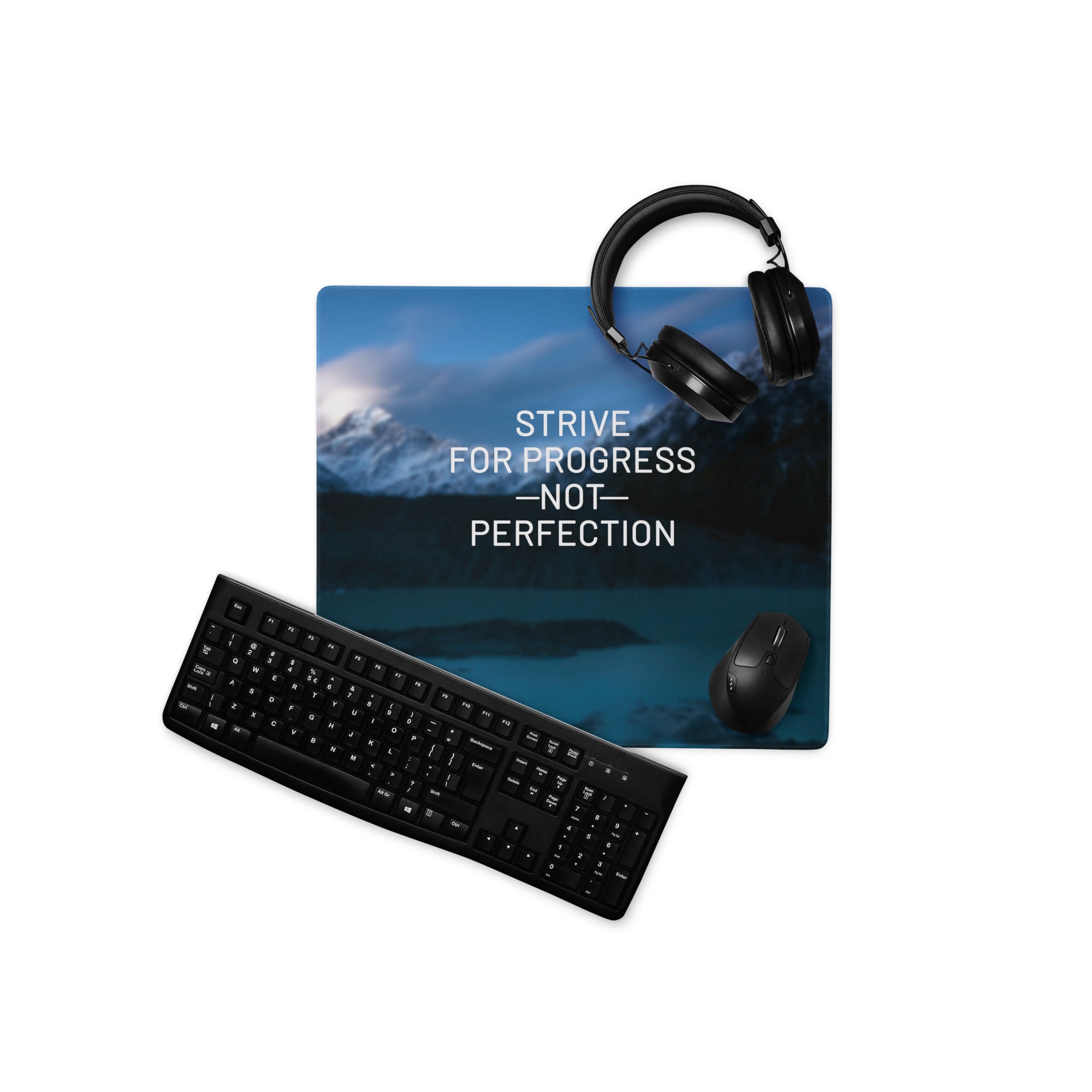 Blue Mountain Motivational Mouse Pad For Office Desk, Large Non Slip Edge, Modern Minimalist Workspace Accessory