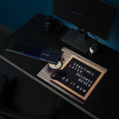 Motivational Mouse Pad With Letter Board Design In Black Surface And Natural Wood Frame For Desk Office Decor