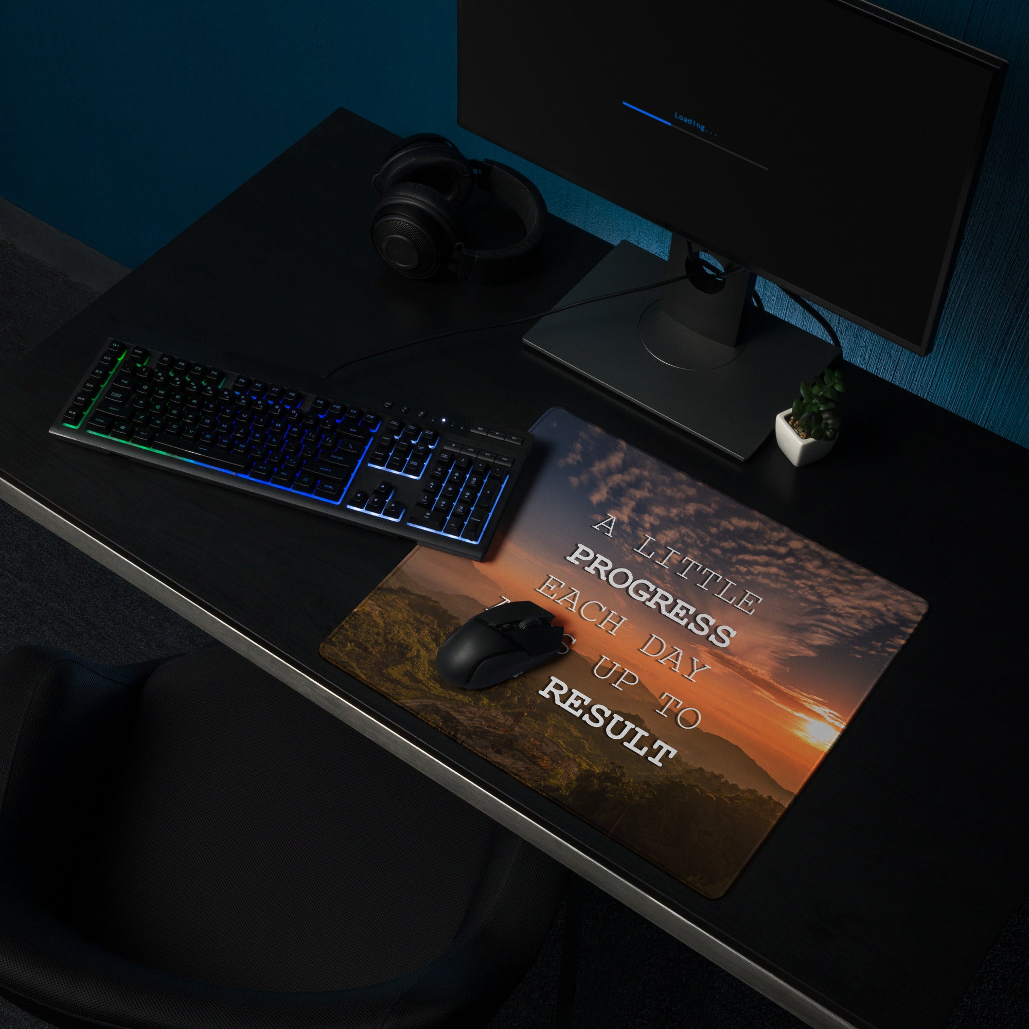 Motivational Sunset Mountain Mouse Pad for Gaming Desk Large Non Slip With Edge Stitching