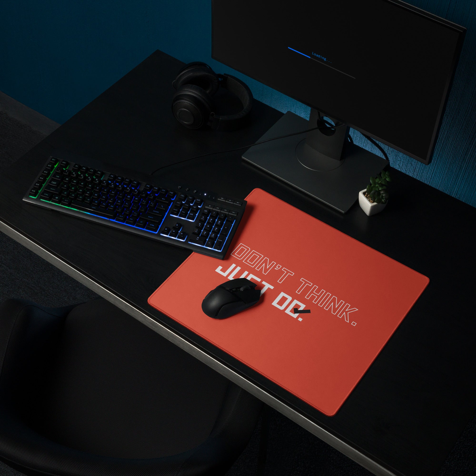 Red Orange Gaming Mouse Pad Desk Mat For Modern Office Setup Non Slip Surface Edge Stitching Motivational Typography