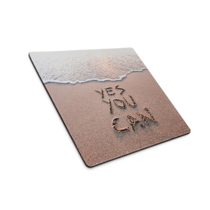 Beige Sand And Ocean Blue Motivational Mouse Pad For Desk Modern Large Gaming Mat Non Slip Edge Stitch Yes You Can
