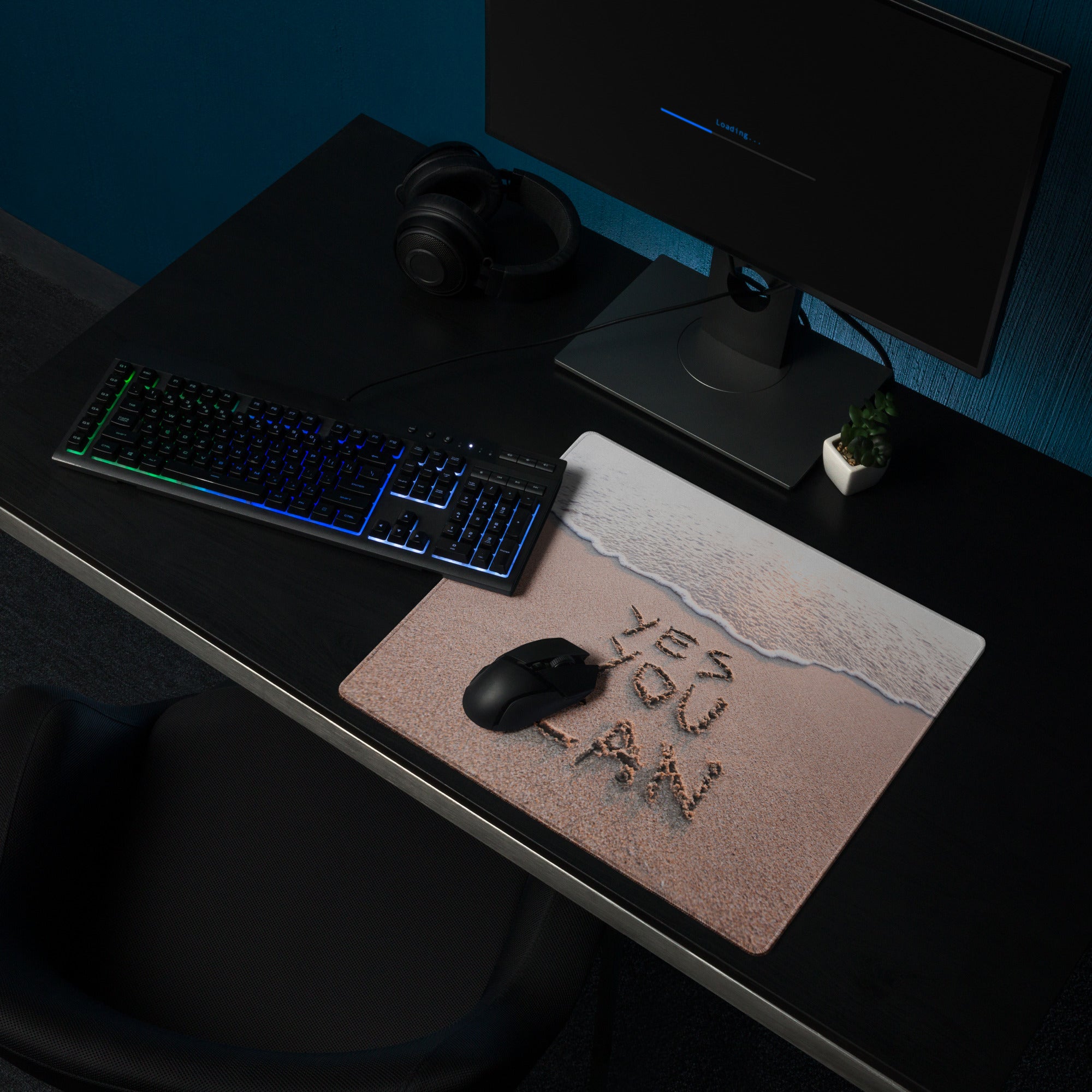 Beige Sand And Ocean Blue Motivational Mouse Pad For Desk Modern Large Gaming Mat Non Slip Edge Stitch Yes You Can