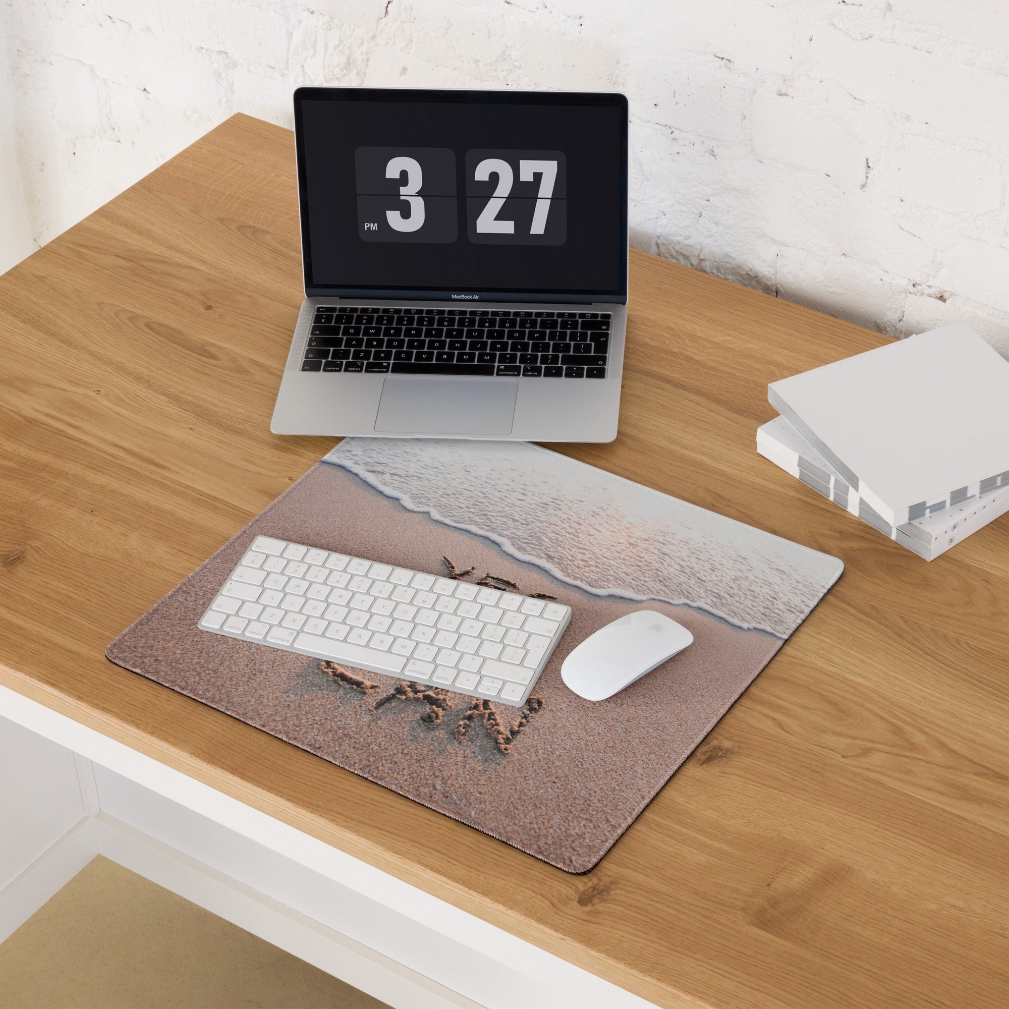 Beige Sand And Ocean Blue Motivational Mouse Pad For Desk Modern Large Gaming Mat Non Slip Edge Stitch Yes You Can