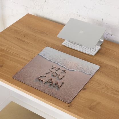 Beige Sand And Ocean Blue Motivational Mouse Pad For Desk Modern Large Gaming Mat Non Slip Edge Stitch Yes You Can