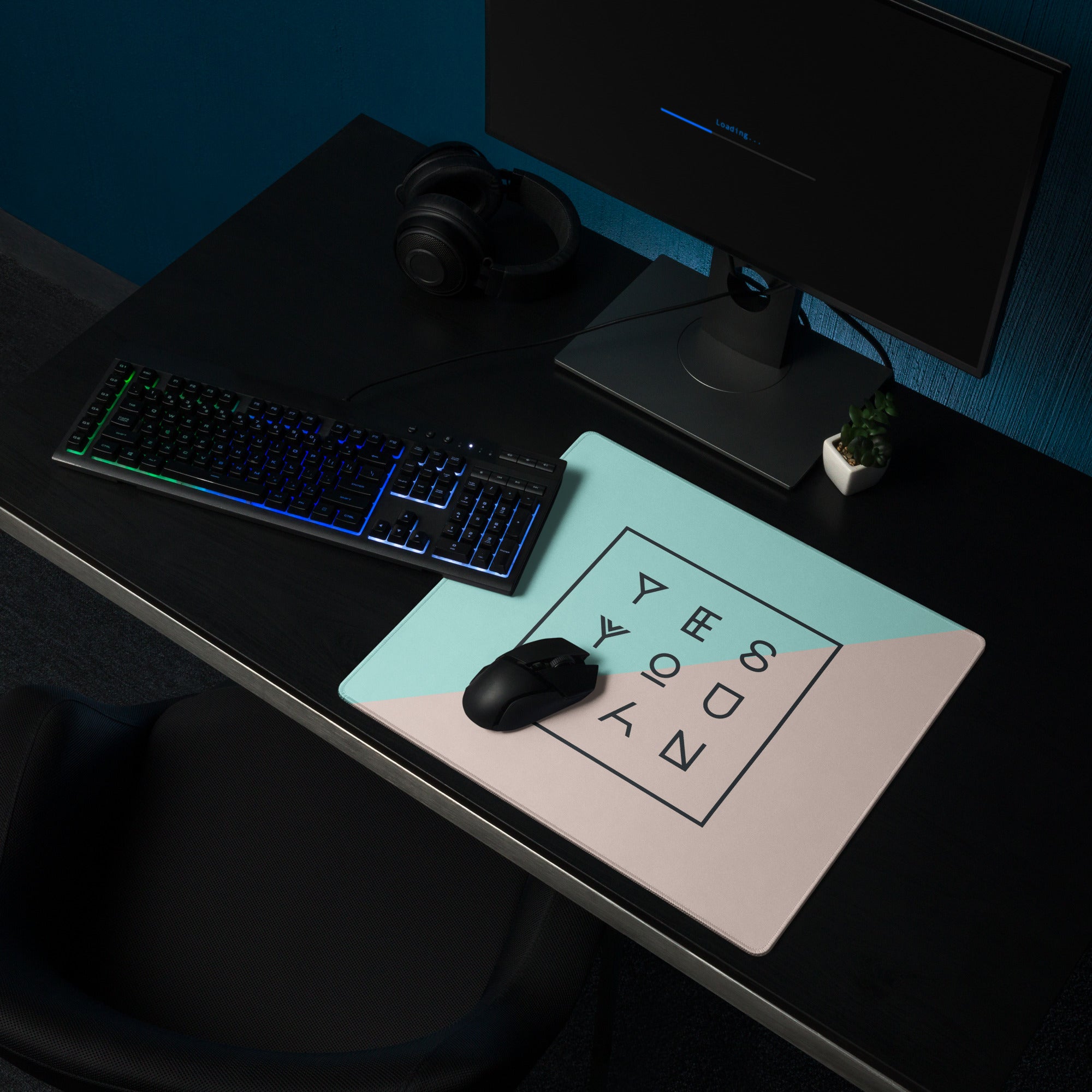 Yes You Can Mint Peach Modern Geometric Desk Mouse Pad For Office And Gaming Minimalist Desk Decor Digital Art