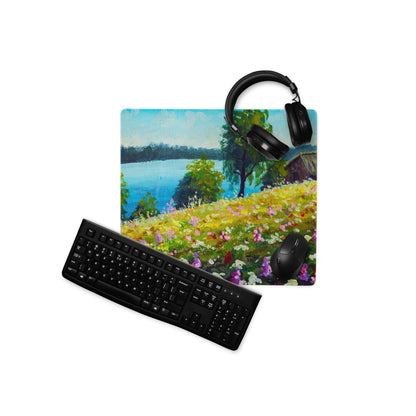 Vivid Landscape Garden Mat - Landscape Garden Scene Blue Green Impressionist Vibrant Modern Decor Oil Painting Gamers