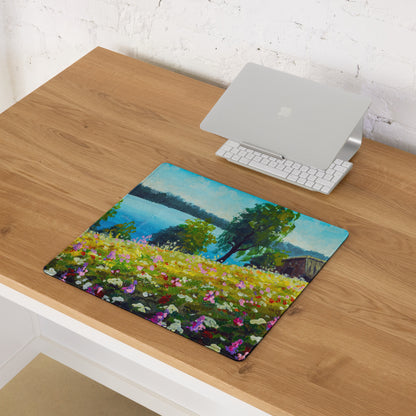 Vivid Landscape Garden Mat - Landscape Garden Scene Blue Green Impressionist Vibrant Modern Decor Oil Painting Gamers