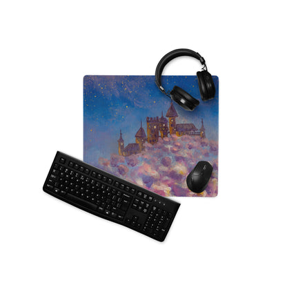 Nightfall Castle Art Mouse Pad - Castle Night Sky Blue Desk Pad Watercolor Dreamy Whimsical Decor Style Niche PC Gaming