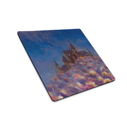 Nightfall Castle Art Mouse Pad - Castle Night Sky Blue Desk Pad Watercolor Dreamy Whimsical Decor Style Niche PC Gaming