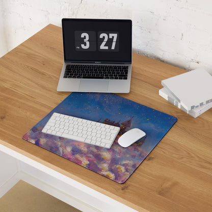 Nightfall Castle Art Mouse Pad - Castle Night Sky Blue Desk Pad Watercolor Dreamy Whimsical Decor Style Niche PC Gaming