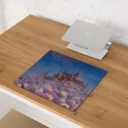 Nightfall Castle Art Mouse Pad - Castle Night Sky Blue Desk Pad Watercolor Dreamy Whimsical Decor Style Niche PC Gaming