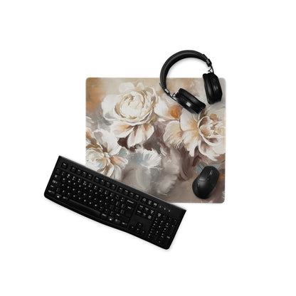 Floral Rose Desk Pad - Floral Desk Pad Peach Ivory Home Office Watercolor Soft Romantic Mood Modern Chic Decor Gamers