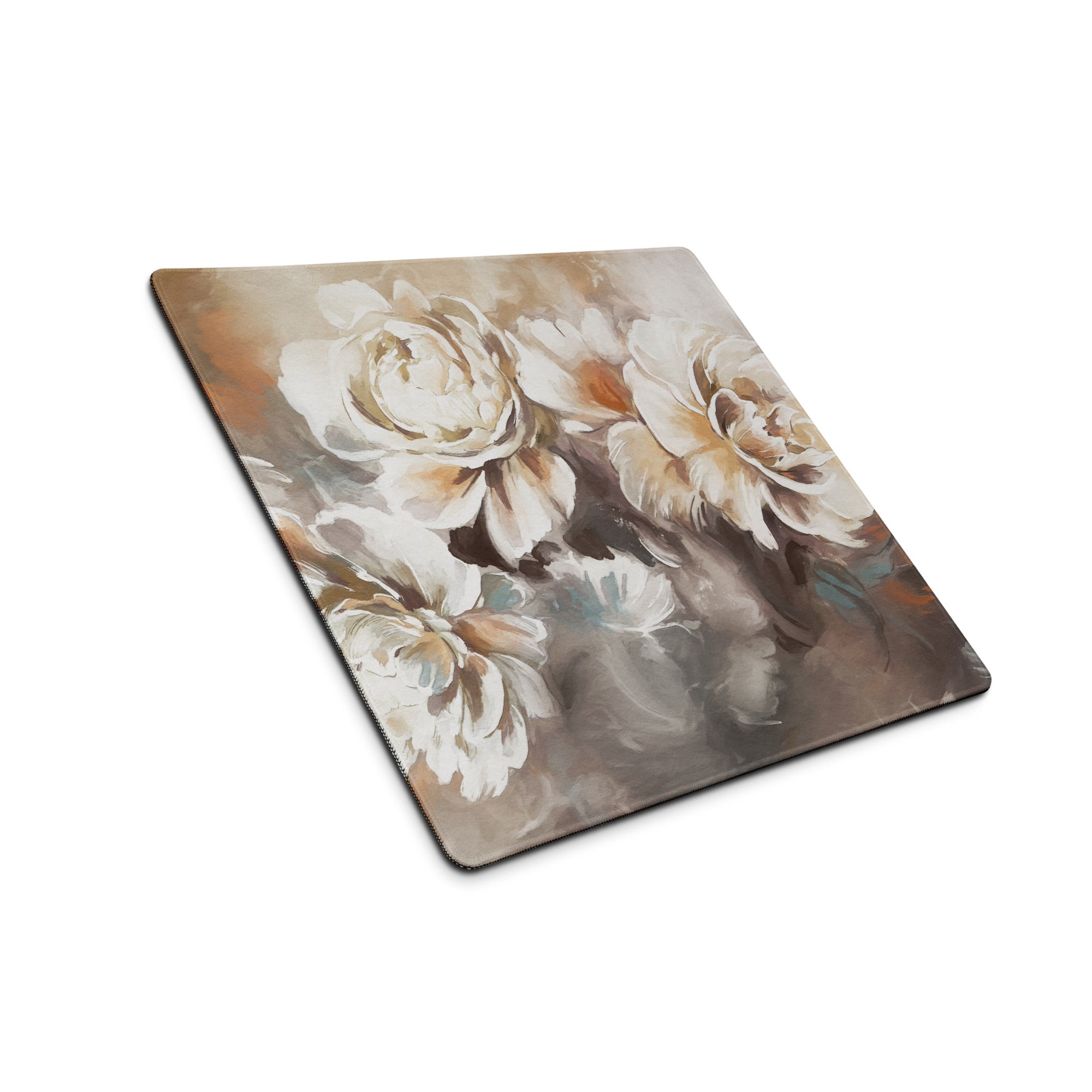 Floral Rose Desk Pad - Floral Desk Pad Peach Ivory Home Office Watercolor Soft Romantic Mood Modern Chic Decor Gamers