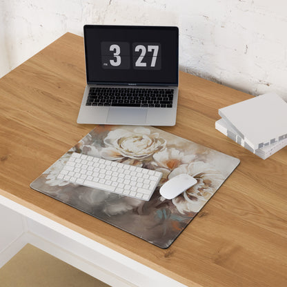 Floral Rose Desk Pad - Floral Desk Pad Peach Ivory Home Office Watercolor Soft Romantic Mood Modern Chic Decor Gamers