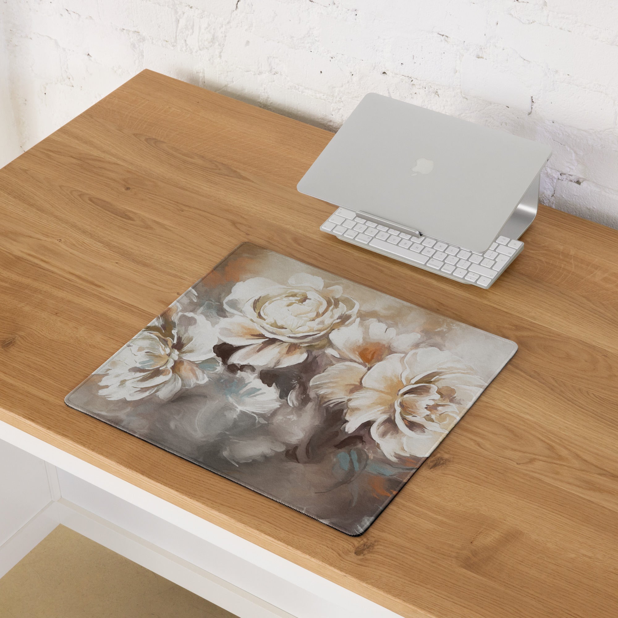 Floral Rose Desk Pad - Floral Desk Pad Peach Ivory Home Office Watercolor Soft Romantic Mood Modern Chic Decor Gamers