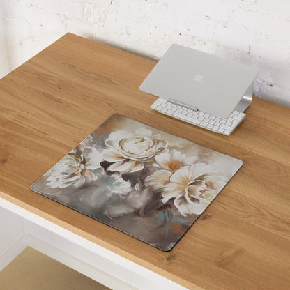 Floral Rose Desk Pad - Floral Desk Pad Peach Ivory Home Office Watercolor Soft Romantic Mood Modern Chic Decor Gamers