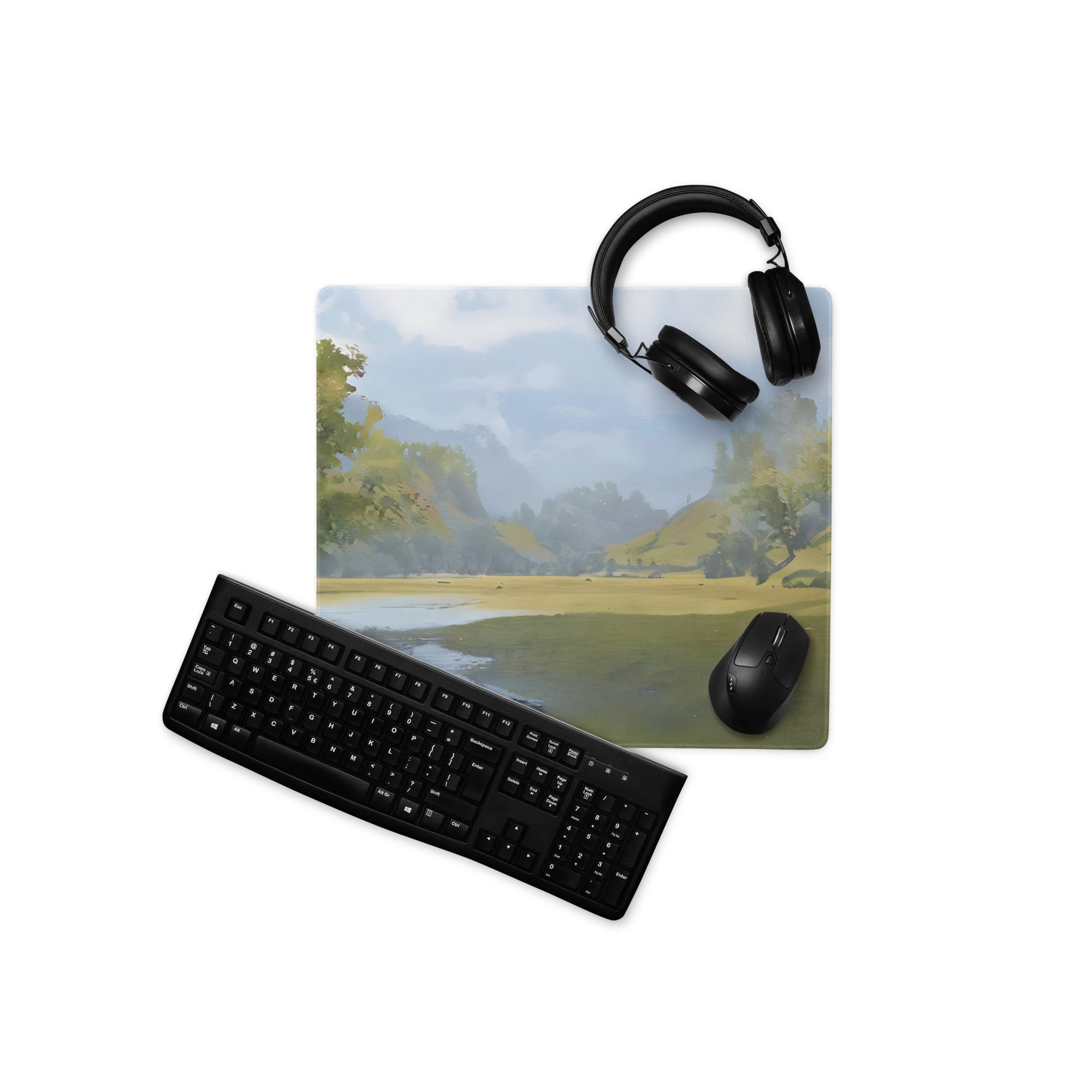 Nature Vista Landscape Mouse Pad - Landscape Painting Green Blue Tones Desk Decor Impressionist Style Mood Calm Serene Modern Minimalist Office Gaming Desk Accessory Oil Painting Look