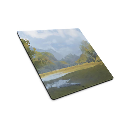 Nature Vista Landscape Mouse Pad - Landscape Painting Green Blue Tones Desk Decor Impressionist Style Mood Calm Serene Modern Minimalist Office Gaming Desk Accessory Oil Painting Look