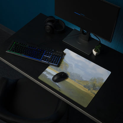 Nature Vista Landscape Mouse Pad - Landscape Painting Green Blue Tones Desk Decor Impressionist Style Mood Calm Serene Modern Minimalist Office Gaming Desk Accessory Oil Painting Look