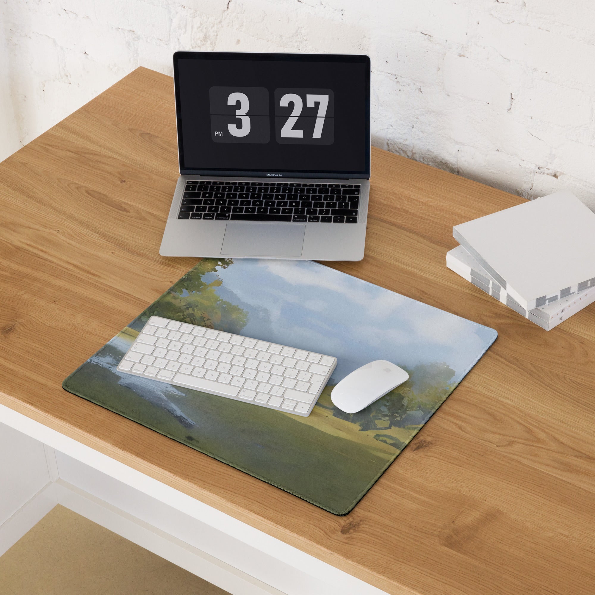 Nature Vista Landscape Mouse Pad - Landscape Painting Green Blue Tones Desk Decor Impressionist Style Mood Calm Serene Modern Minimalist Office Gaming Desk Accessory Oil Painting Look