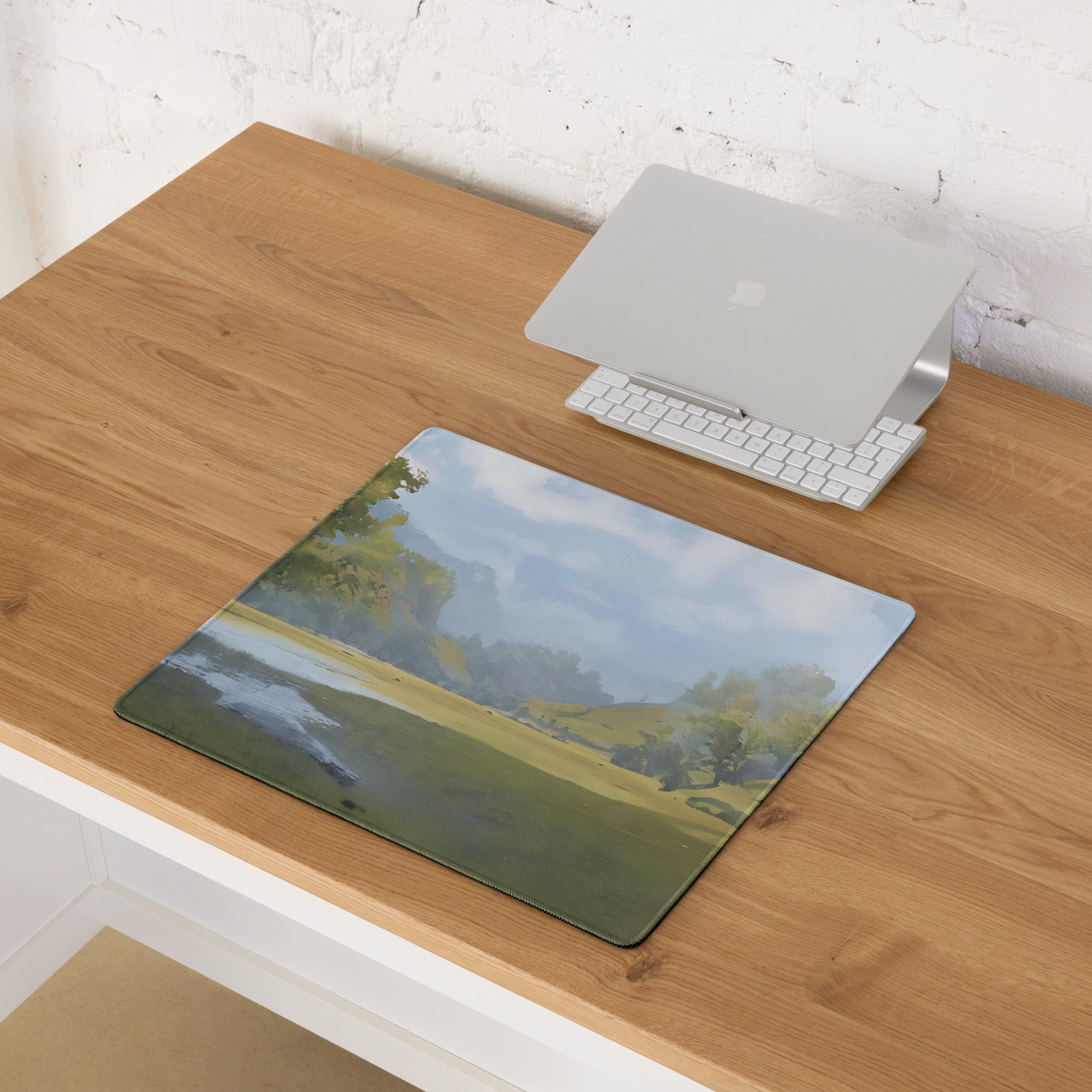 Nature Vista Landscape Mouse Pad - Landscape Painting Green Blue Tones Desk Decor Impressionist Style Mood Calm Serene Modern Minimalist Office Gaming Desk Accessory Oil Painting Look