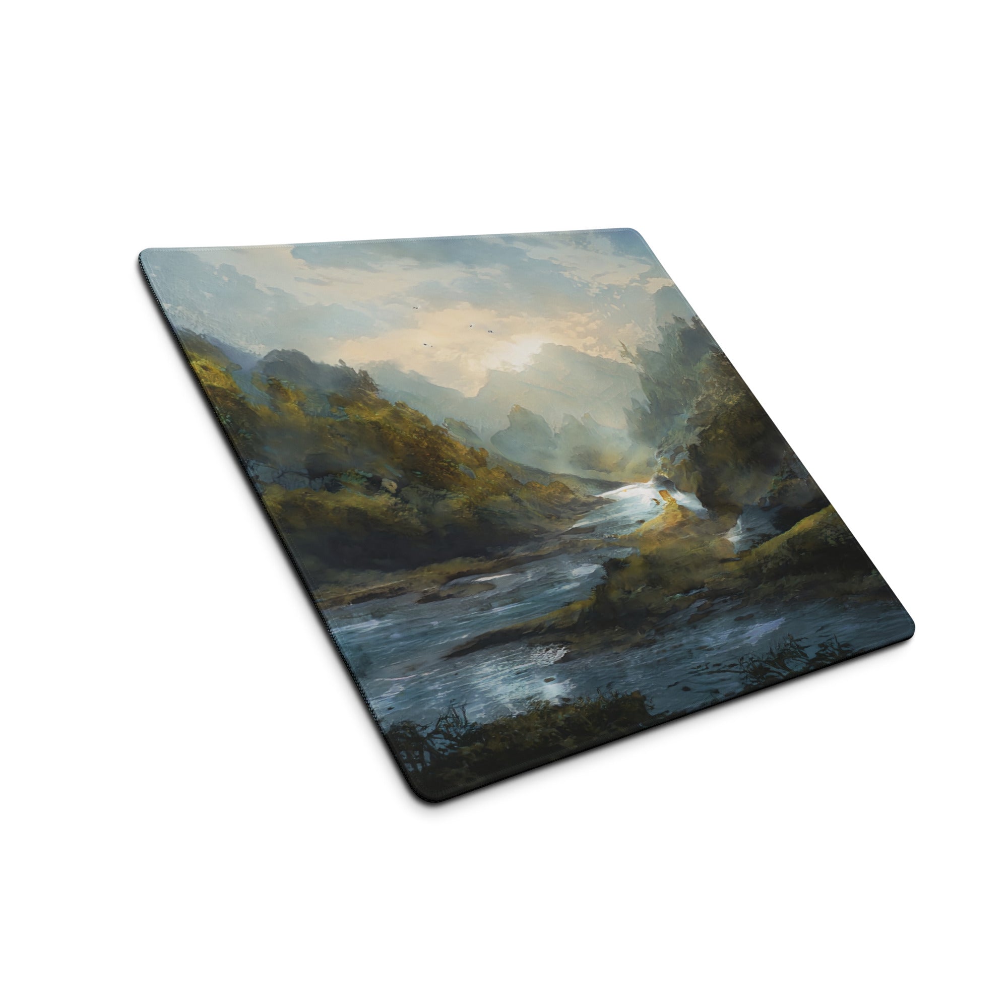 Nature Vista Landscape Gaming Pad - Landscape Blue Green Desk Setup Impressionist Oil Painting Mood Serene Rustic