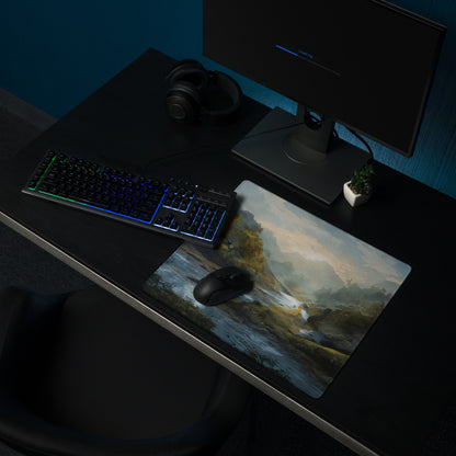 Nature Vista Landscape Gaming Pad - Landscape Blue Green Desk Setup Impressionist Oil Painting Mood Serene Rustic