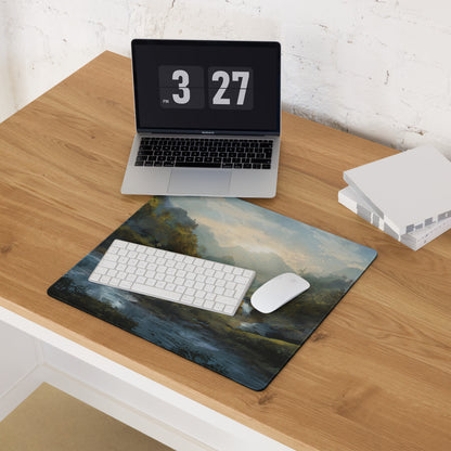 Nature Vista Landscape Gaming Pad - Landscape Blue Green Desk Setup Impressionist Oil Painting Mood Serene Rustic