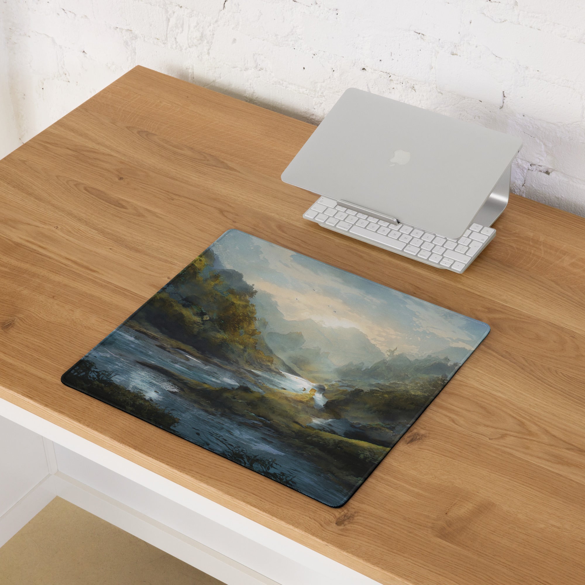 Nature Vista Landscape Gaming Pad - Landscape Blue Green Desk Setup Impressionist Oil Painting Mood Serene Rustic