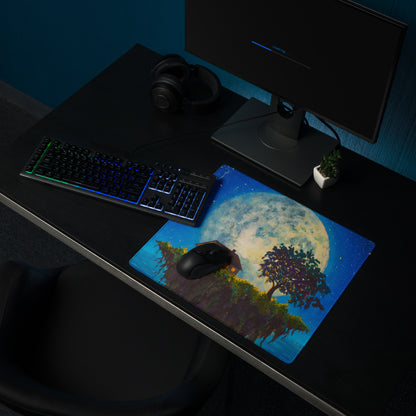 Moonlit Landscape Night Desk Pad - Moonlit Landscape Blue Night Sky Office Impressionist Dreamy Vintage Desk Oil