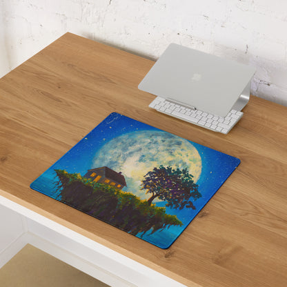 Moonlit Landscape Night Desk Pad - Moonlit Landscape Blue Night Sky Office Impressionist Dreamy Vintage Desk Oil