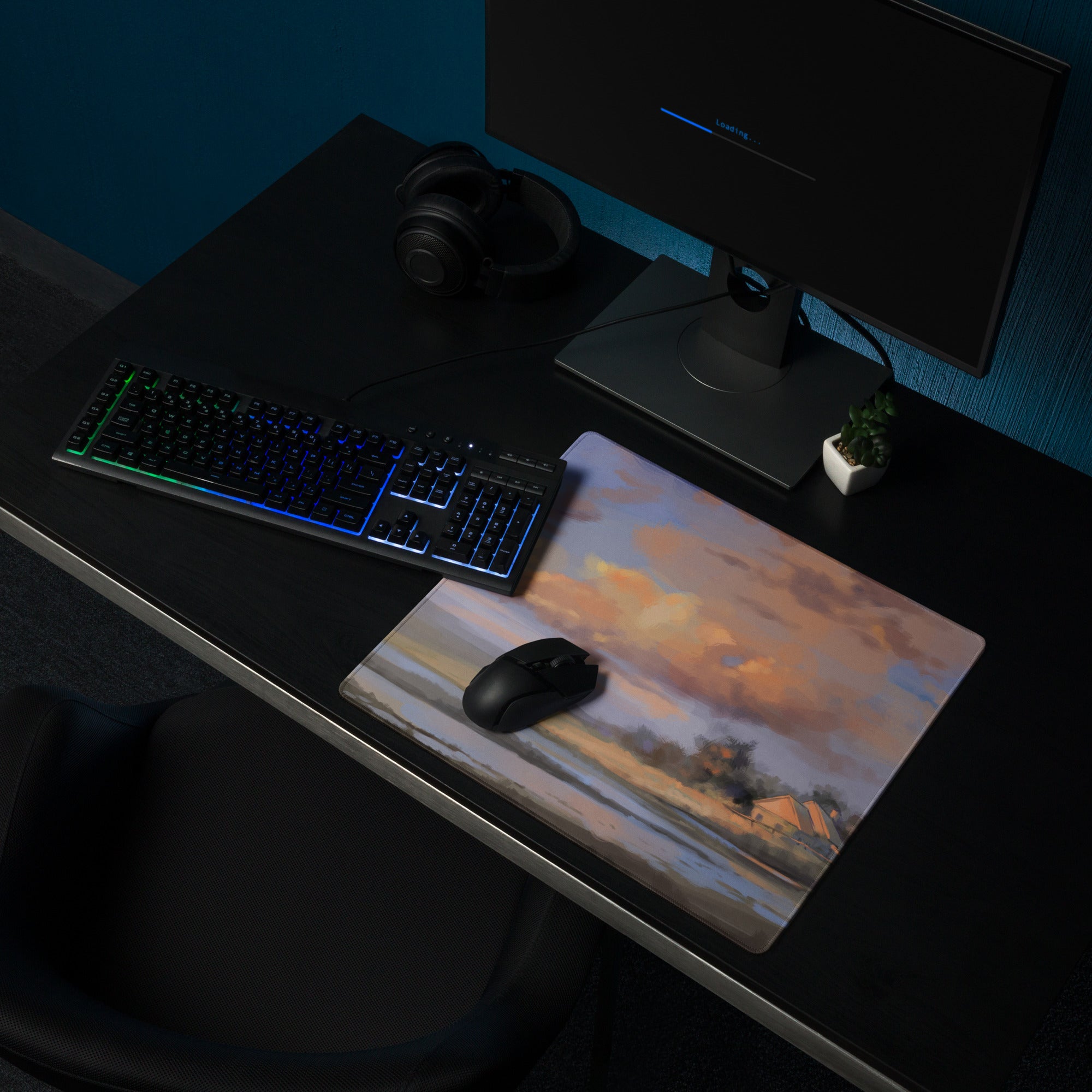 Sunset Landscape Mouse Pad - Sunset Landscape Orange Pink Blue Purple Painterly, Calm Mood Coastal Modern Desk Pad