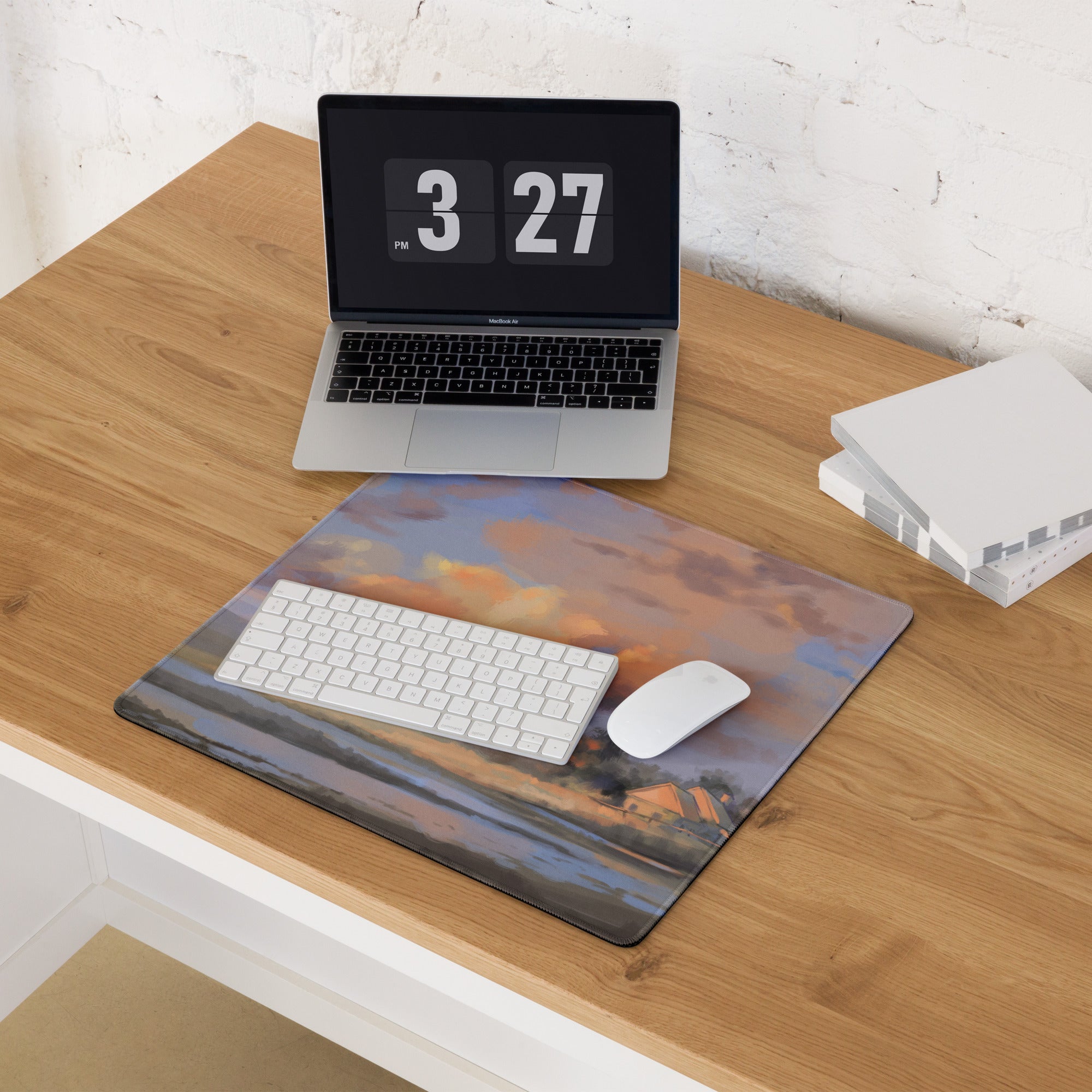 Sunset Landscape Mouse Pad - Sunset Landscape Orange Pink Blue Purple Painterly, Calm Mood Coastal Modern Desk Pad