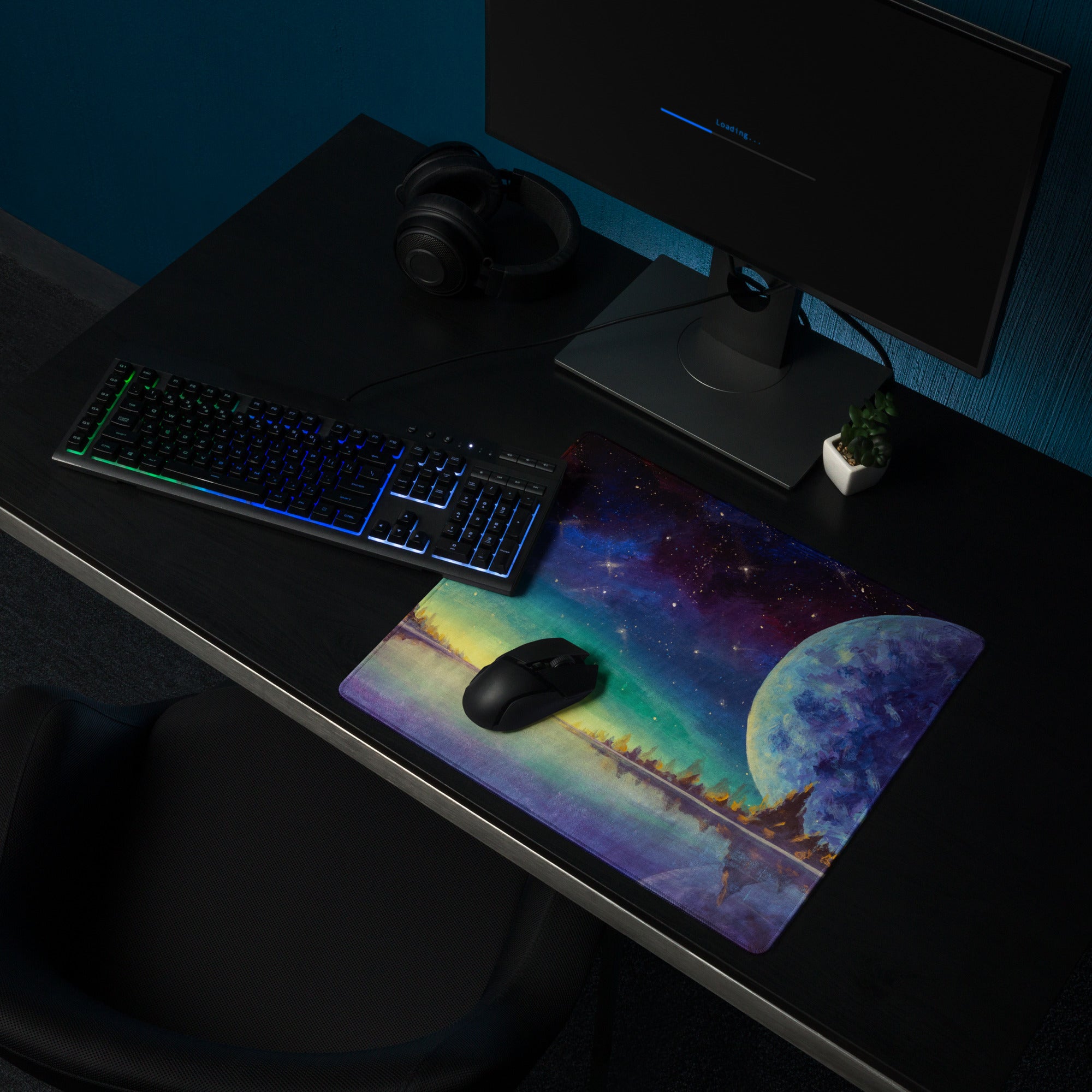 Cosmic Nightscape Mouse Pad - Space Mouse Pad Purple Blue For Gaming Dreamy Mood Cosmic Decor Digital Painting