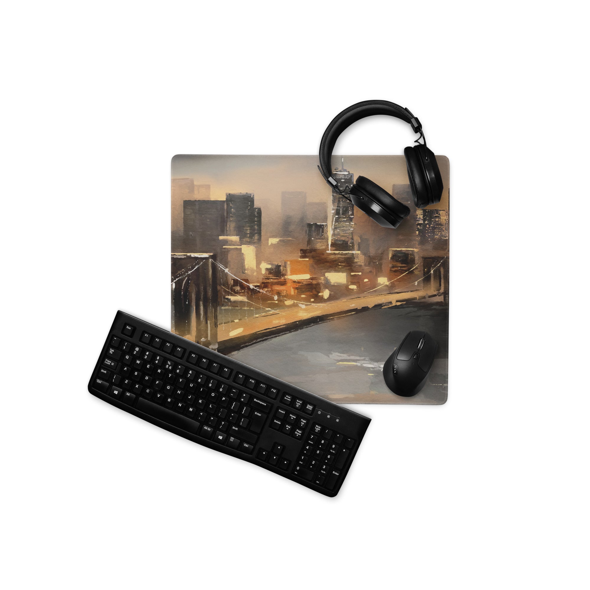 Urban Skyline Cityscape Mouse Pad - City Skyline Brown Orange Desk Gaming Modern Art Moody Sunset Urban Chic Gamer Gift