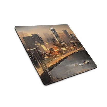 Urban Skyline Cityscape Mouse Pad - City Skyline Brown Orange Desk Gaming Modern Art Moody Sunset Urban Chic Gamer Gift