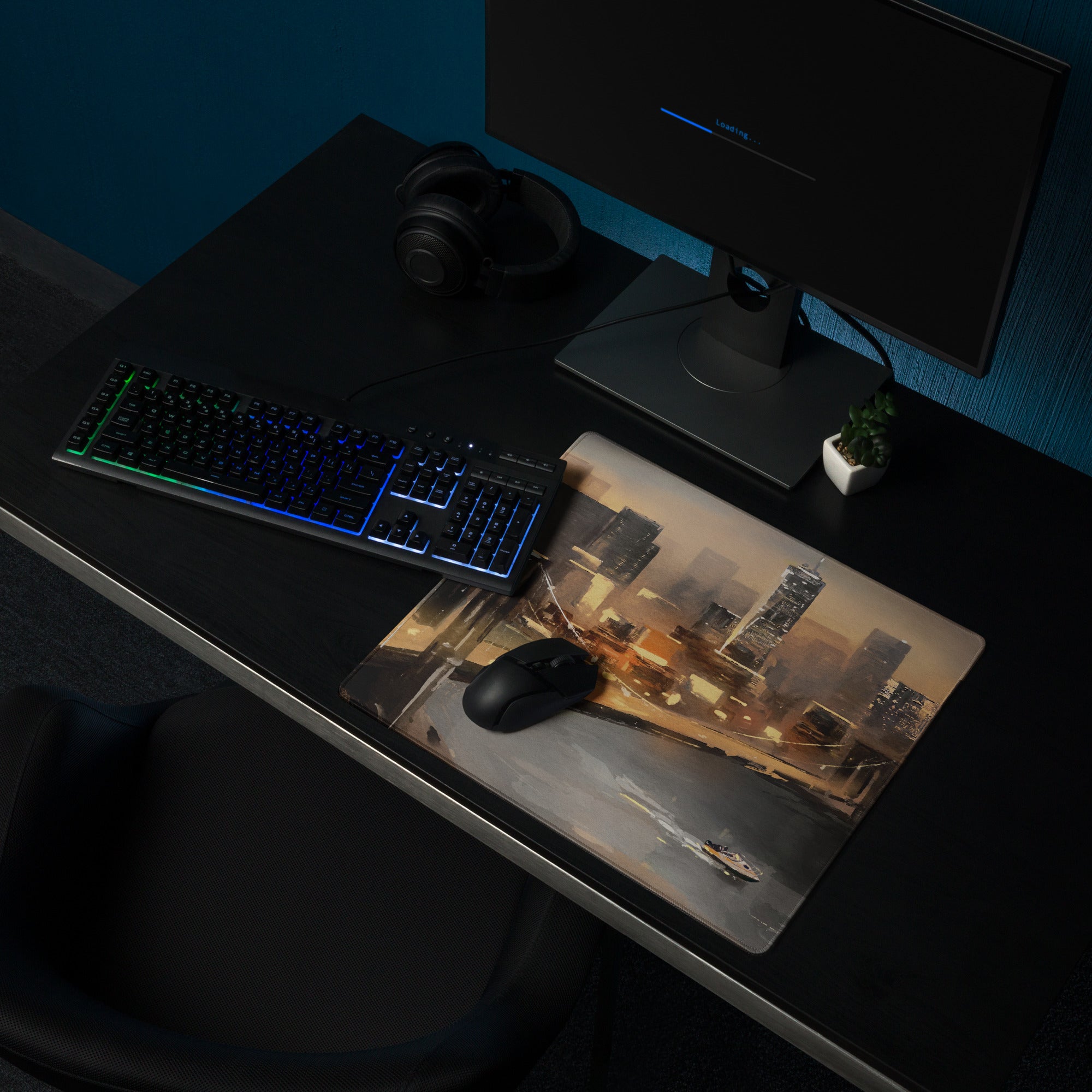 Urban Skyline Cityscape Mouse Pad - City Skyline Brown Orange Desk Gaming Modern Art Moody Sunset Urban Chic Gamer Gift