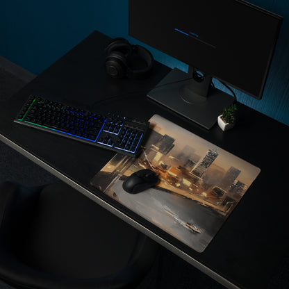 Urban Skyline Cityscape Mouse Pad - City Skyline Brown Orange Desk Gaming Modern Art Moody Sunset Urban Chic Gamer Gift