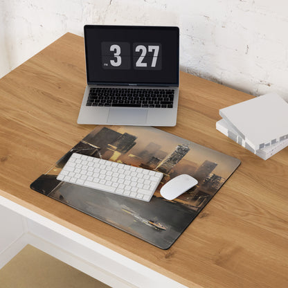 Urban Skyline Cityscape Mouse Pad - City Skyline Brown Orange Desk Gaming Modern Art Moody Sunset Urban Chic Gamer Gift