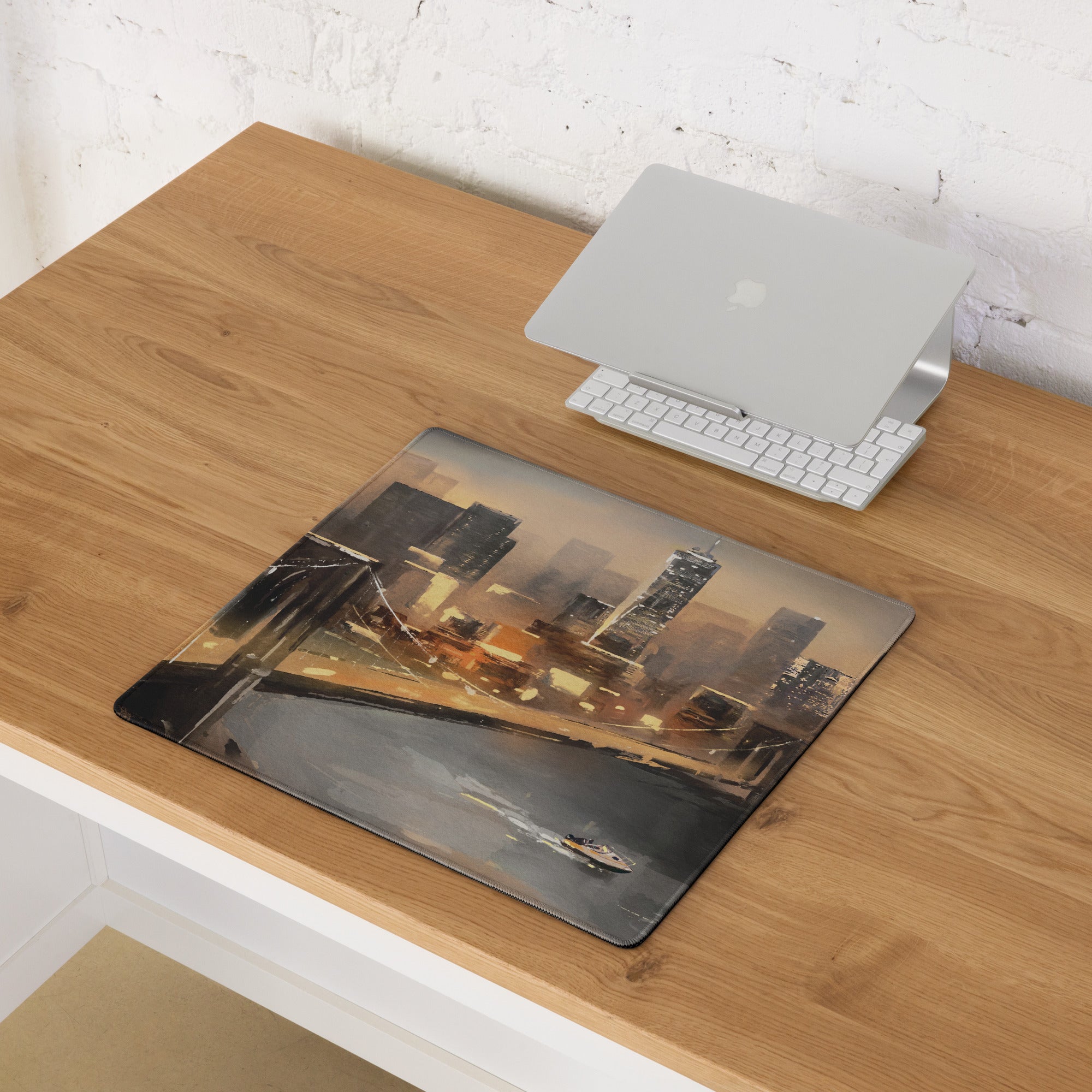 Urban Skyline Cityscape Mouse Pad - City Skyline Brown Orange Desk Gaming Modern Art Moody Sunset Urban Chic Gamer Gift