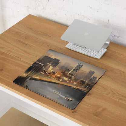 Urban Skyline Cityscape Mouse Pad - City Skyline Brown Orange Desk Gaming Modern Art Moody Sunset Urban Chic Gamer Gift