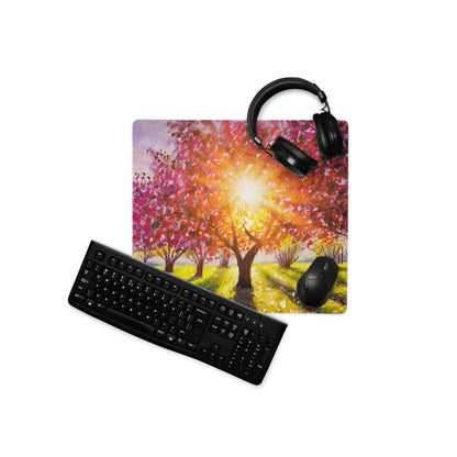 Cherry Blossom Mouse Pad - Cherry Blossom Pink Purple Gold Desk Mat Bright Mood Modern Decor Gaming Desk Mat Oil