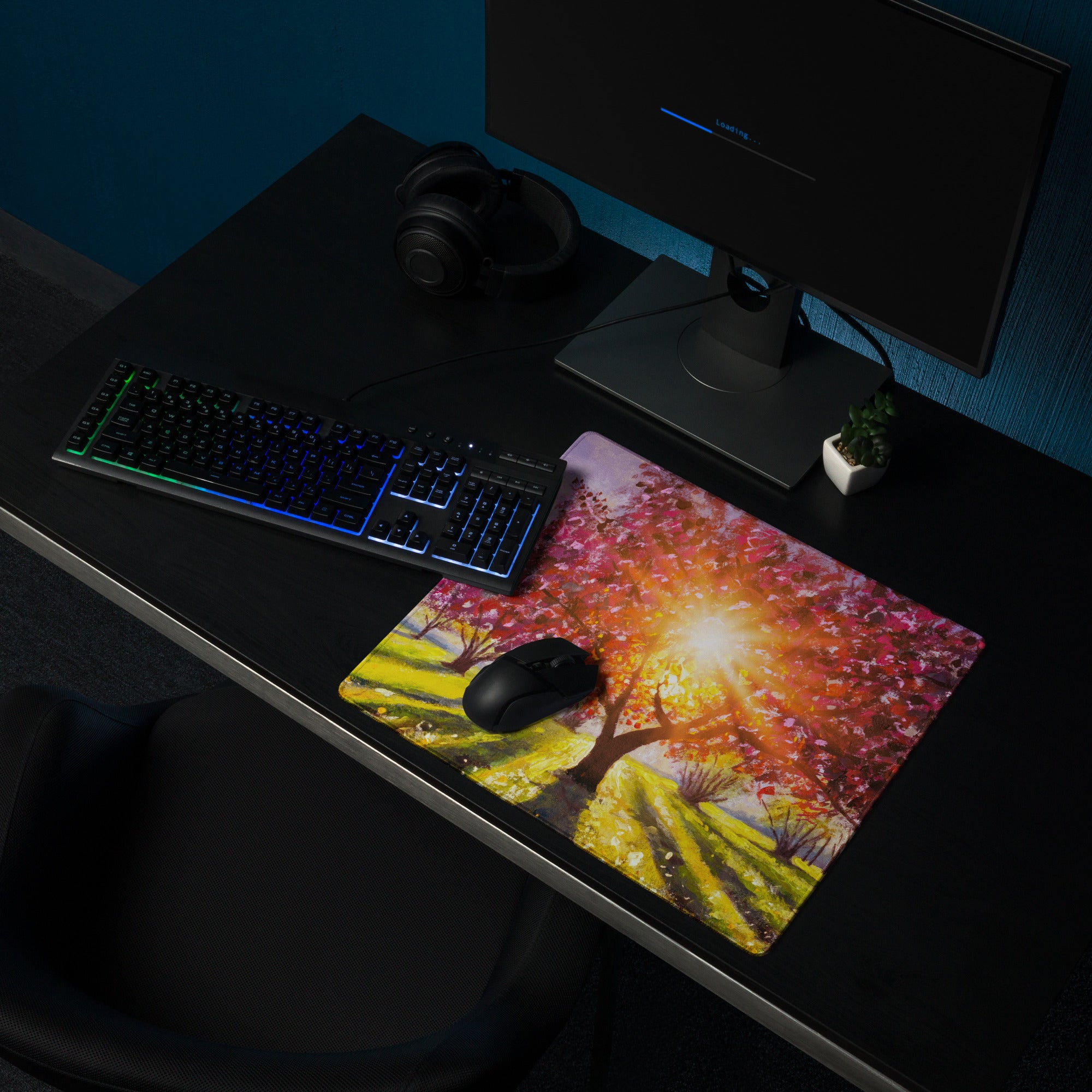 Cherry Blossom Mouse Pad - Cherry Blossom Pink Purple Gold Desk Mat Bright Mood Modern Decor Gaming Desk Mat Oil