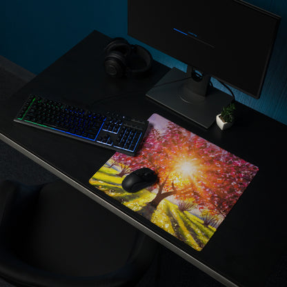 Cherry Blossom Mouse Pad - Cherry Blossom Pink Purple Gold Desk Mat Bright Mood Modern Decor Gaming Desk Mat Oil