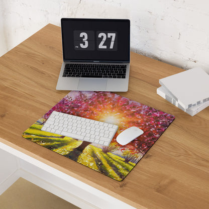 Cherry Blossom Mouse Pad - Cherry Blossom Pink Purple Gold Desk Mat Bright Mood Modern Decor Gaming Desk Mat Oil