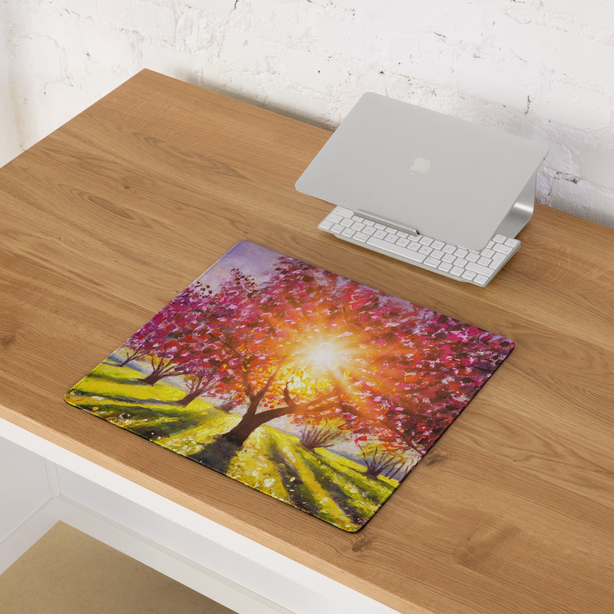 Cherry Blossom Mouse Pad - Cherry Blossom Pink Purple Gold Desk Mat Bright Mood Modern Decor Gaming Desk Mat Oil