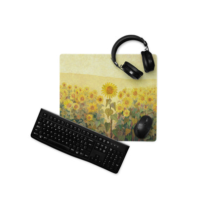 Sunflower Field Gaming Mouse Pad - Sunflower Field Yellow Desk Impressionist, Vibrant Mood, Office, DeskPad, Oil Painting